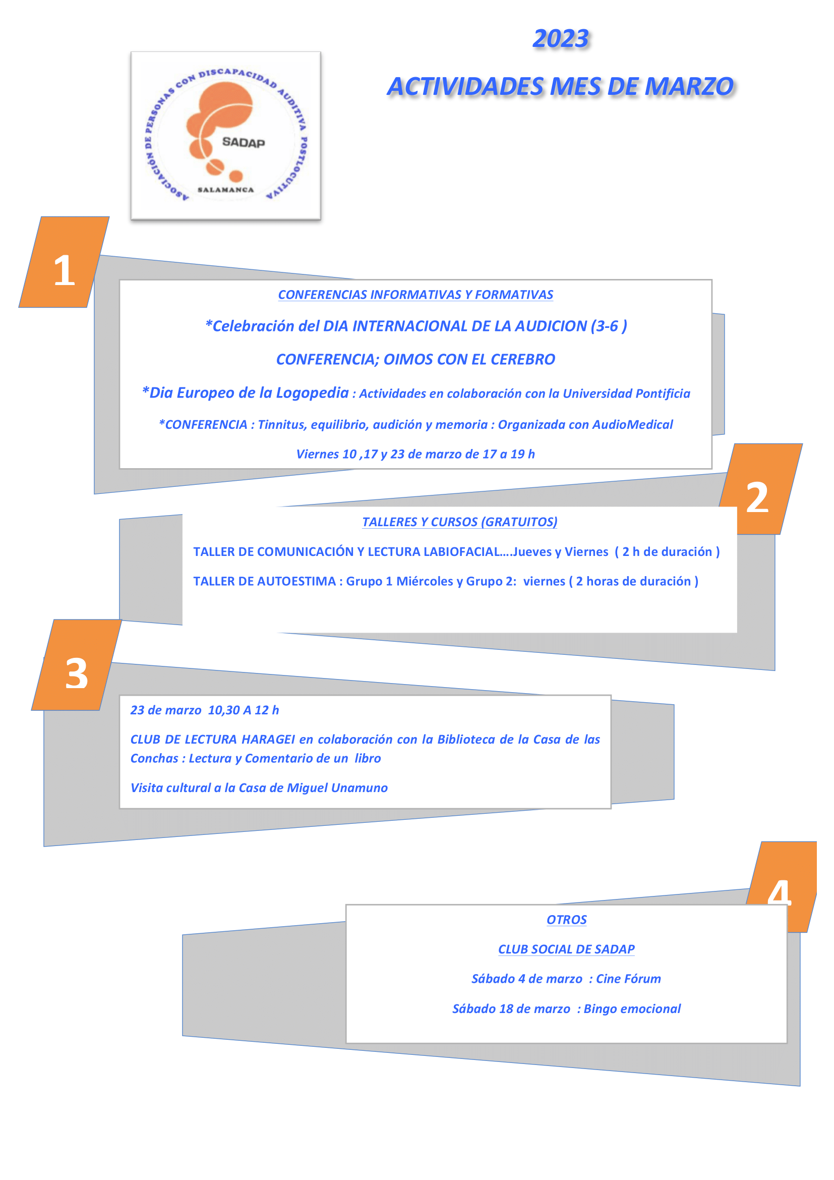 Actividades de SADAP para el mes de marzo